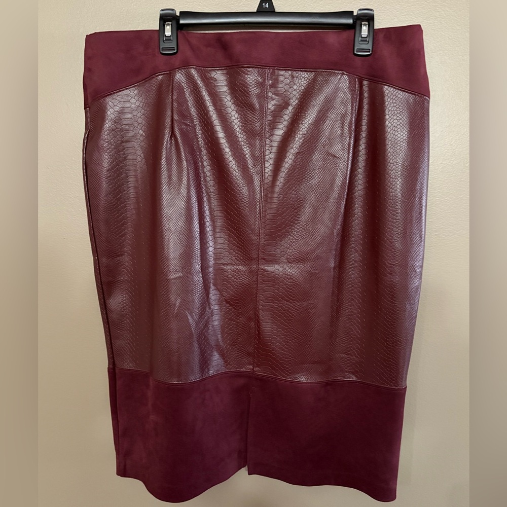 Marc New York Maroon Faux Leather Pencil Skirt